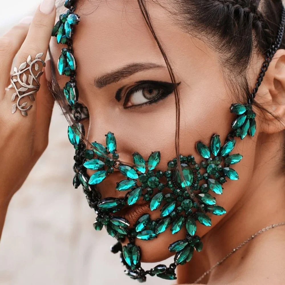 Emerald Crystal Jeweled Face Mask for Women
